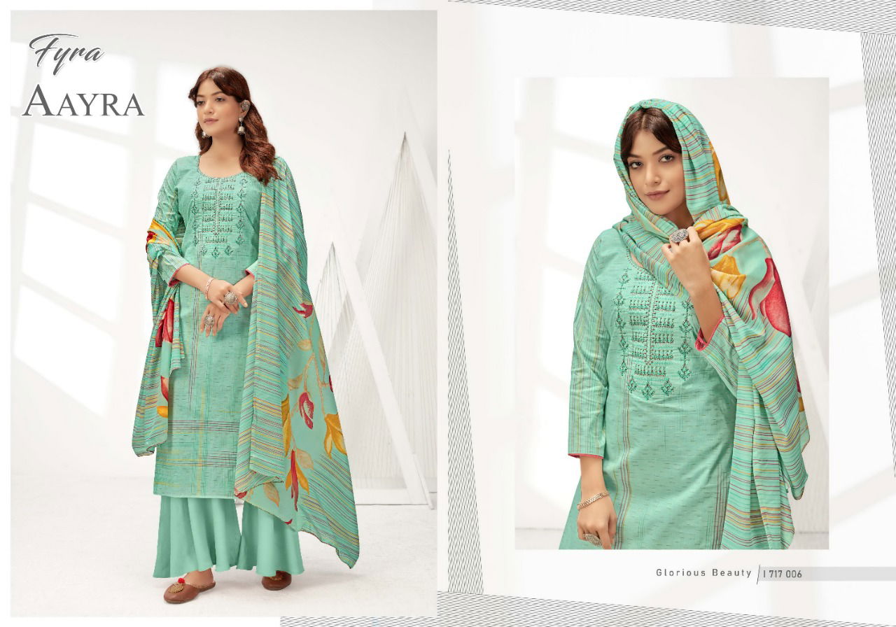 Fyra Aayra Latest Digital Print with Fancy Embroidery Swarovski Diamond Work Festive Weara Designer Pure Cotton Summer Collection Dress Material
